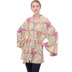 Abstract Pattern Design Scrapbooking Long Sleeve Velvet Kimono 