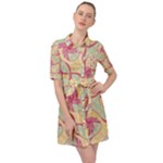 Abstract Pattern Design Scrapbooking Belted Shirt Dress