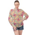 Abstract Pattern Design Scrapbooking High Neck Long Sleeve Chiffon Top