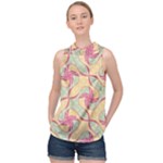 Abstract Pattern Design Scrapbooking High Neck Satin Top