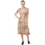 Abstract Pattern Design Scrapbooking Keyhole Neckline Chiffon Dress