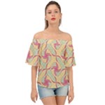 Abstract Pattern Design Scrapbooking Off Shoulder Short Sleeve Top