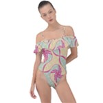 Abstract Pattern Design Scrapbooking Frill Detail One Piece Swimsuit