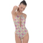 Abstract Pattern Design Scrapbooking Plunge Cut Halter Swimsuit