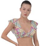 Abstract Pattern Design Scrapbooking Plunge Frill Sleeve Bikini Top