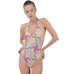 Abstract Pattern Design Scrapbooking Backless Halter One Piece Swimsuit