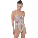 Abstract Pattern Design Scrapbooking Tie Strap One Piece Swimsuit