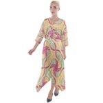 Abstract Pattern Design Scrapbooking Quarter Sleeve Wrap Front Maxi Dress