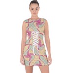 Abstract Pattern Design Scrapbooking Lace Up Front Bodycon Dress