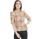 Abstract Pattern Design Scrapbooking Frill Neck Blouse