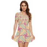 Abstract Pattern Design Scrapbooking V-Neck High Waist Chiffon Mini Dress