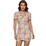 Abstract Pattern Design Scrapbooking Low Cut Cap Sleeve Mini Dress