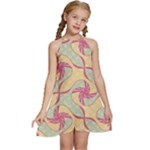 Abstract Pattern Design Scrapbooking Kids  Halter Collar Waist Tie Chiffon Dress