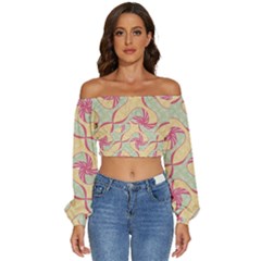 Long Sleeve Crinkled Weave Crop Top 