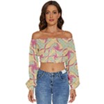 Abstract Pattern Design Scrapbooking Long Sleeve Crinkled Weave Crop Top