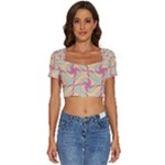 Abstract Pattern Design Scrapbooking Short Sleeve Square Neckline Crop Top 