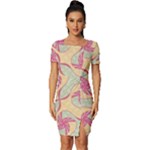 Abstract Pattern Design Scrapbooking Fitted Knot Split End Bodycon Dress