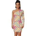 Abstract Pattern Design Scrapbooking Long Sleeve One Shoulder Mini Dress