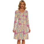 Abstract Pattern Design Scrapbooking Long Sleeve Dress With Pocket