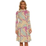 Abstract Pattern Design Scrapbooking Long Sleeve Shirt Collar A-Line Dress