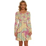 Abstract Pattern Design Scrapbooking Long Sleeve Wide Neck Velvet Dress