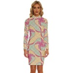 Abstract Pattern Design Scrapbooking Long Sleeve Shirt Collar Bodycon Dress