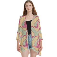 Open Front 3/4 Sleeve Batwing Chiffon Cardigan Kimono 