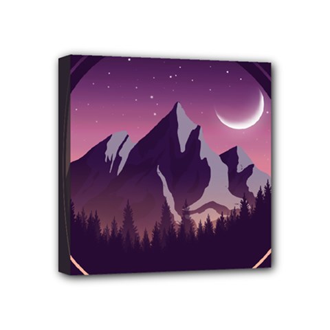 Mountain Night Crescent Moon Mini Canvas 4  x 4  (Stretched) from ArtsNow.com