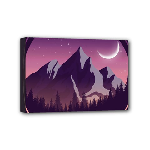 Mountain Night Crescent Moon Mini Canvas 6  x 4  (Stretched) from ArtsNow.com