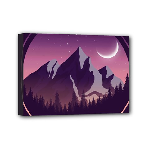 Mountain Night Crescent Moon Mini Canvas 7  x 5  (Stretched) from ArtsNow.com