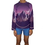 Mountain Night Crescent Moon Kids  Long Sleeve Swimwear