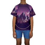 Mountain Night Crescent Moon Kids  Short Sleeve Swimwear