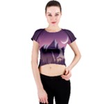 Mountain Night Crescent Moon Crew Neck Crop Top