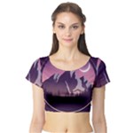 Mountain Night Crescent Moon Short Sleeve Crop Top