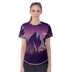 Mountain Night Crescent Moon Women s Cotton T-Shirt