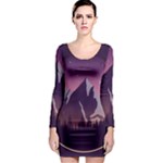 Mountain Night Crescent Moon Long Sleeve Bodycon Dress