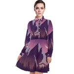 Mountain Night Crescent Moon Long Sleeve Chiffon Shirt Dress