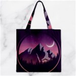 Mountain Night Crescent Moon Zipper Grocery Tote Bag