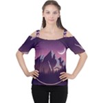 Mountain Night Crescent Moon Cutout Shoulder T-Shirt