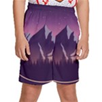 Mountain Night Crescent Moon Kids  Basketball Shorts