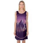 Mountain Night Crescent Moon Sleeveless Satin Nightdress