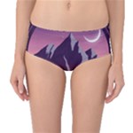 Mountain Night Crescent Moon Mid-Waist Bikini Bottoms