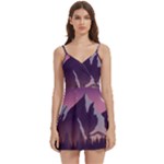 Mountain Night Crescent Moon Body Wrap Sleeveless V-Neck Mini Dress