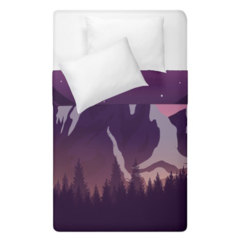 Mountain Night Crescent Moon Duvet Cover Double Side (Single Size) from ArtsNow.com