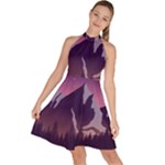 Mountain Night Crescent Moon Sleeveless Halter Neck A-Line Dress