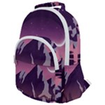 Mountain Night Crescent Moon Rounded Multi Pocket Backpack