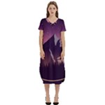 Mountain Night Crescent Moon T-Shirt Midi Dress With Pockets