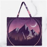 Mountain Night Crescent Moon Zipper Large Tote Bag