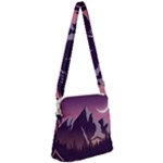 Mountain Night Crescent Moon Zipper Messenger Bag