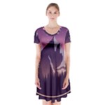 Mountain Night Crescent Moon Short Sleeve V-neck Flare Dress